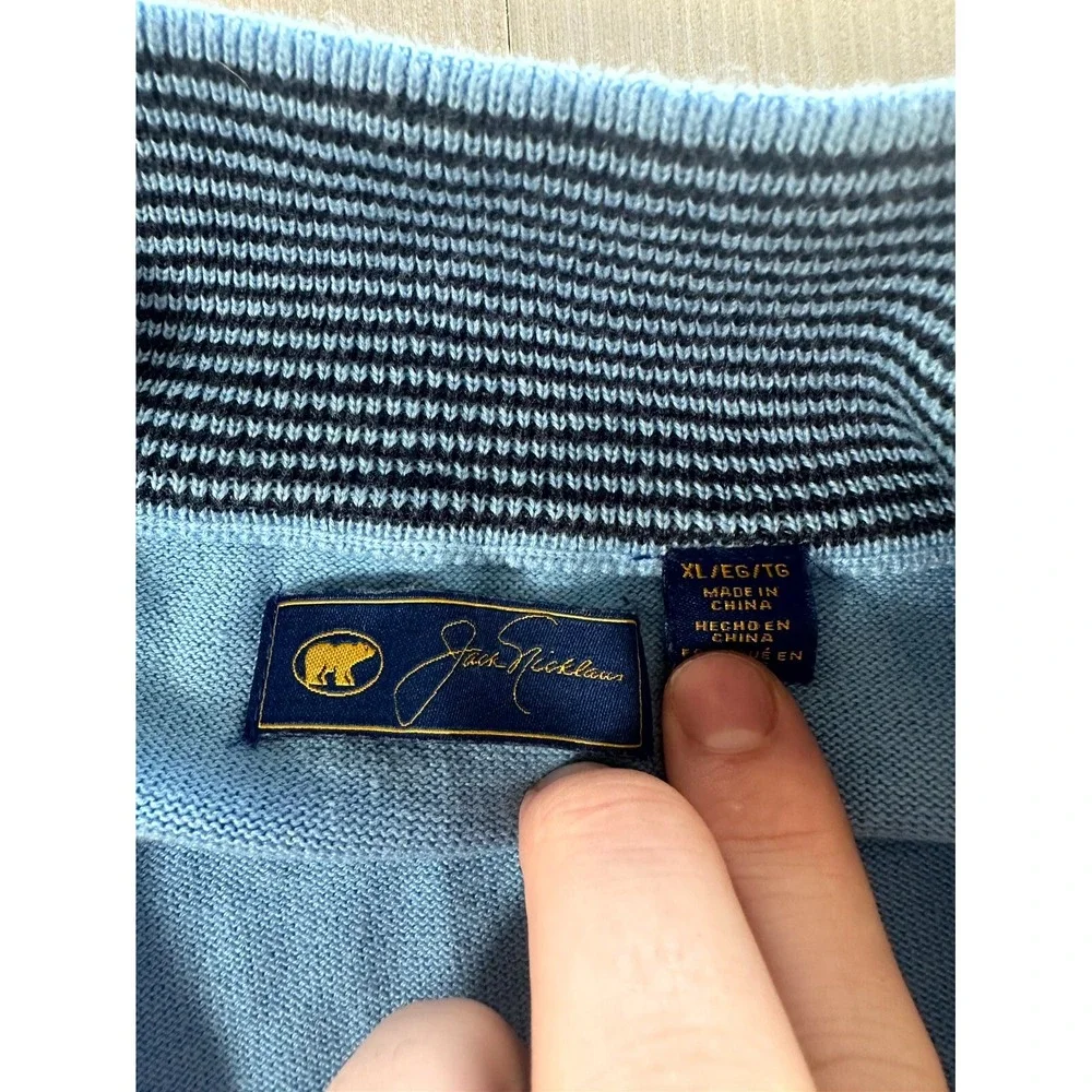 Jack Nicklaus‎ Sweater Mens XL Aqua Blue Quarter Zip Logo Mock Neck Ribbed Hem